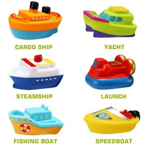 Bath Toys, 6 Packs Light up Boat Floating Rubber Set, Flashing Color Changing Light in Water, Tub Gift for Baby Infant Toddler Child Kid, Bathtub Ship Toy for Bathroom Shower Game Swimming Pool Party