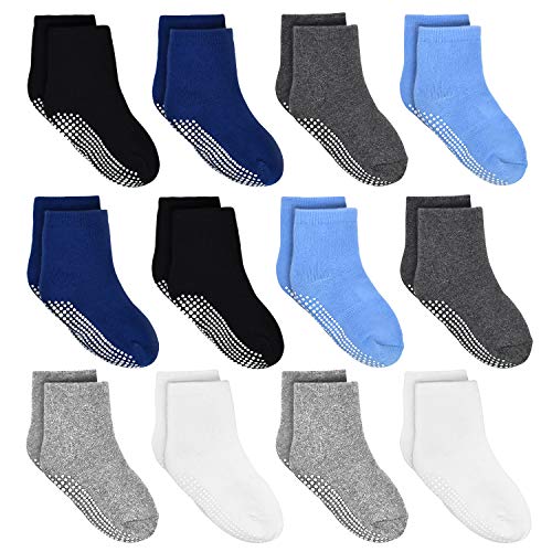 Tphon Kids Non Slip Toddler Boy Grip Socks 12 Pairs Anti Skid Sticky Socks for 3-5 Years Infants Baby Children