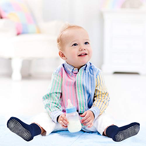 Tphon Kids Non Slip Toddler Boy Grip Socks 12 Pairs Anti Skid Sticky Socks for 3-5 Years Infants Baby Children