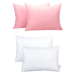 NTBAY 2 Pack Cotton 13" x18" Pillows with Toddler Microfiber Pillowcases, Soft Kids Crib Pillows for Sleeping with Zippered Baby Travel Pillow Cases in Daycare Preschool, Pink