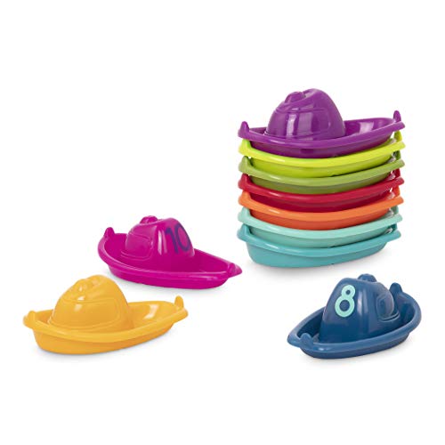 Battat – 10 Bath Boats – Numbered & Stackable Bathtime Toys – Floating Toy Boats for The Bath, Pool, Beach – Educational Toys – 6 Months + – Stackin’ Boats