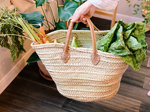 French Market Basket Bag | Handmade Moroccan Seagrass Baskets - Small (14x7) | Wicker Basket for Beach, Laundry, Toy, Blanket, Storage, Baby, or Picnic