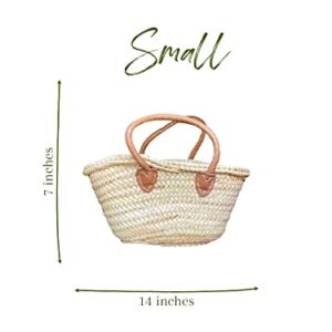 French Market Basket Bag | Handmade Moroccan Seagrass Baskets - Small (14x7) | Wicker Basket for Beach, Laundry, Toy, Blanket, Storage, Baby, or Picnic