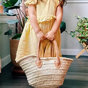 French Market Basket Bag | Handmade Moroccan Seagrass Baskets - Small (14x7) | Wicker Basket for Beach, Laundry, Toy, Blanket, Storage, Baby, or Picnic