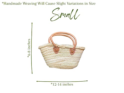 French Market Basket Bag | Handmade Moroccan Seagrass Baskets - Small (14x7) | Wicker Basket for Beach, Laundry, Toy, Blanket, Storage, Baby, or Picnic