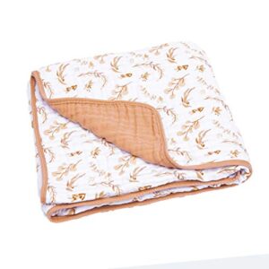 parker baby muslin blanket - 100% soft cotton baby quilt and kids reversible blanket - crib, stroller, tummy-time blanket - girls - prairie floral