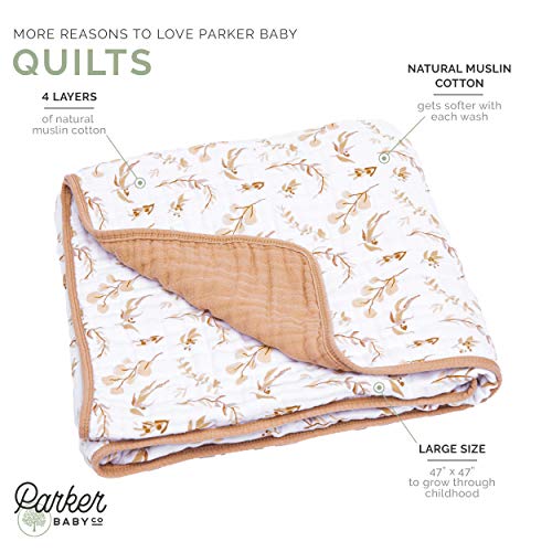 Parker Baby Muslin Blanket - 100% Soft Cotton Baby Quilt and Kids Reversible Blanket - Crib, Stroller, Tummy-Time Blanket - Girls - Prairie Floral