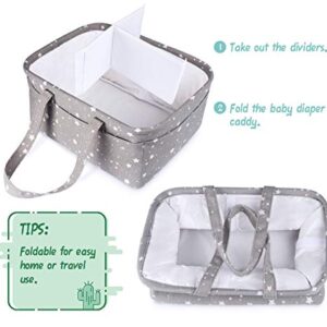 Lemonfilter Baby Diaper Caddy Organizer, Nursery Storage Bin Portable Car Organizer with Detachable Divider and 10 Invisible Pockets for Diapers & Wipes (Grey Star)