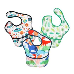 pandaear 3 pack super light weight baby bib, waterproof, washable, stain oil and odor resistant 12-48 months (boy)