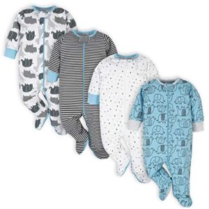 onesies brand baby boys 4-pack 'n play footies and toddler sleepers, blue elephant, 3-6 months us