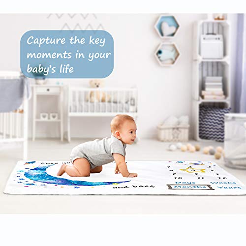 Kmivo Baby Monthly Milestone Blanket for Baby Boy, Baby Photo Blanket for Newborn Baby Shower, Monthly Blanket for Baby Pictures, Capture Baby Growth and milestones,Large 60"x40"