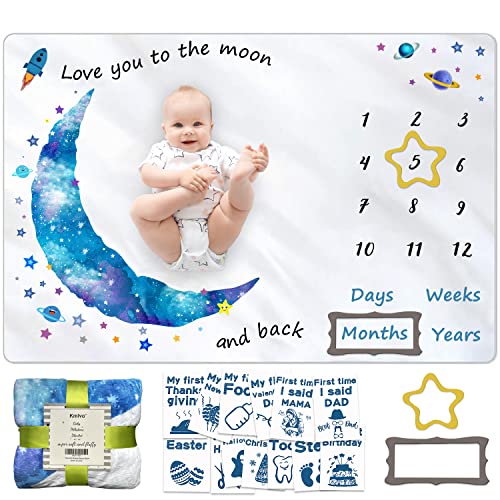 Kmivo Baby Monthly Milestone Blanket for Baby Boy, Baby Photo Blanket for Newborn Baby Shower, Monthly Blanket for Baby Pictures, Capture Baby Growth and milestones,Large 60"x40"