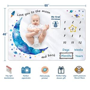 Kmivo Baby Monthly Milestone Blanket for Baby Boy, Baby Photo Blanket for Newborn Baby Shower, Monthly Blanket for Baby Pictures, Capture Baby Growth and milestones,Large 60"x40"