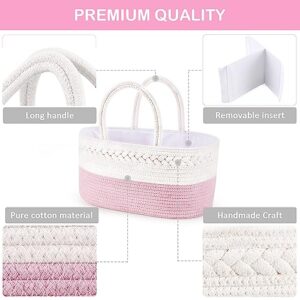 ABenkle Diaper Caddy Organizer, Stylish Cotton Rope Baby Basket Changing Table Nursery Storage Bin Portable Car Organizer, Girls Gifts Tote Bag for Baby Shower, Pink