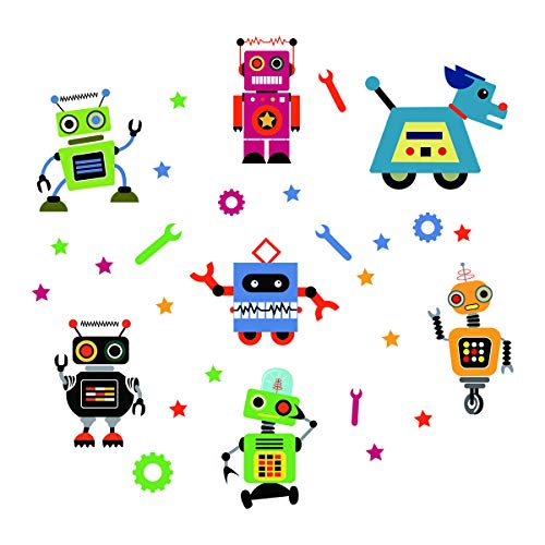 Runtoo Robots Wall Decals Educational Wall Art Stickers for Classroom Kids Boys Bedroom Wall Décor