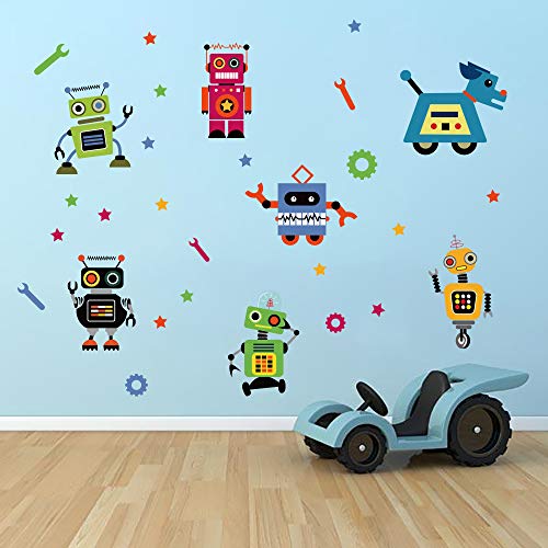 Runtoo Robots Wall Decals Educational Wall Art Stickers for Classroom Kids Boys Bedroom Wall Décor