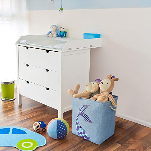 WERNNSAI Mermaid Storage Bin - 16” × 13” × 18” Linen Fabric Storage Baskets Collapsible Nursery Hampers Laundry Basket Boxes Cube Girls Baby Gift Baskets Toys Clothes Shoes Home Organizer