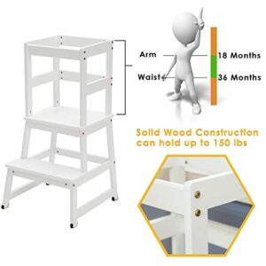 Kitchen Step Stool for Kids and Toddlers with Safety Rail Children Standing Tower for Kitchen Counter, Parents' Helper Kids Learning Stool, White