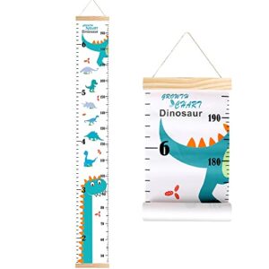 outivity growth chart for kids, height chart for kids/boys/girls/baby, canvas & wooden, removable growth height chart, wall room decor - dinosaur