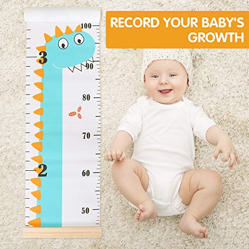 Outivity Growth Chart for Kids, Height Chart for Kids/Boys/Girls/Baby, Canvas & Wooden, Removable Growth Height Chart, Wall Room Decor - Dinosaur