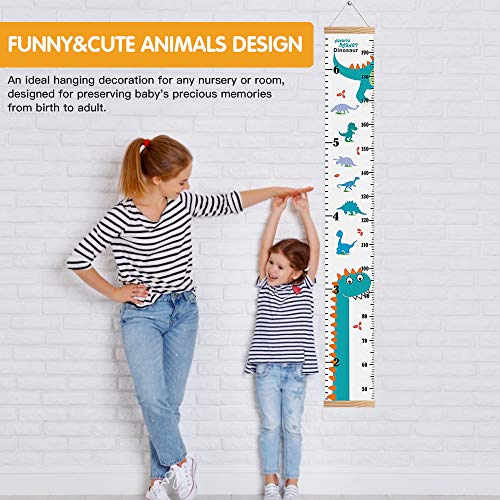 Outivity Growth Chart for Kids, Height Chart for Kids/Boys/Girls/Baby, Canvas & Wooden, Removable Growth Height Chart, Wall Room Decor - Dinosaur