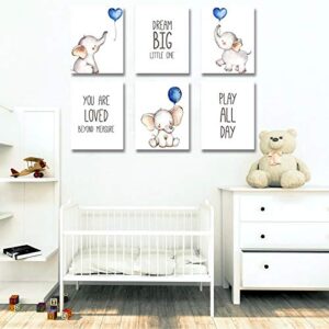 iMagitek Set of 6 Unframed Baby Boy Nursery Wall Art Prints, Blue Elephant Nursery Wall Decor, Elephants with Blue Balloons Wall Art Decorations for Baby Boy Nursery, Boy's Room (8" x 10")