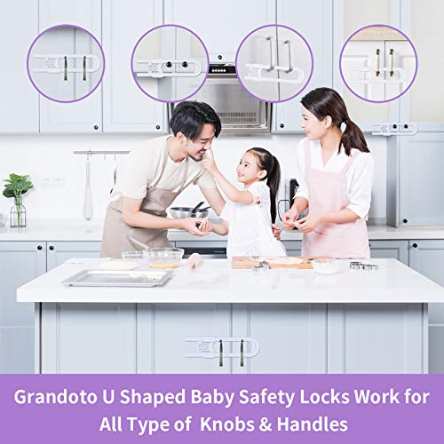 Sliding Cabinet Child Safety Locks-GRANDOTO U Slide Door Locking for Childproof Safe Latch & Baby Proofing Lock for Wardrobe,Kitchen,Bathroom,Drawer,Fridge,Cupboard Doors Knobs & Handles (4Pack White)