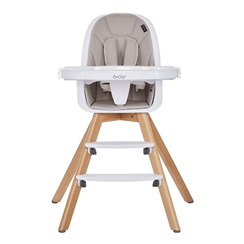 Evolur Zoodle 2 in 1 Baby High Chair in Light Grey, Easy to Clean, Adjustable and Removable Tray, Compact and Portable Convertible High Chair for Babies and Toddlers