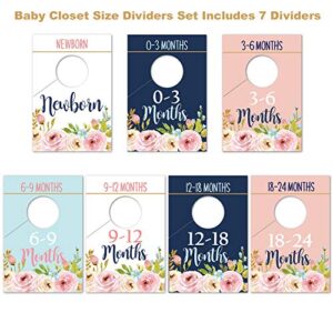 Baby Closet Size Dividers, Floral Baby Closet Organizer for Girl, Newborn Nursery Wardrobe Divider Hangers to Arrange Clothes with Separator by Size or Age, Baby Shower, 0-24 Months.