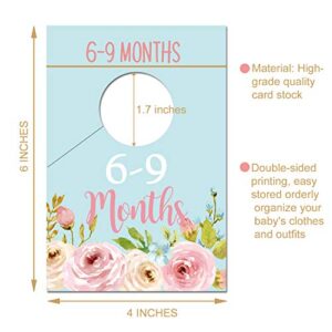 Baby Closet Size Dividers, Floral Baby Closet Organizer for Girl, Newborn Nursery Wardrobe Divider Hangers to Arrange Clothes with Separator by Size or Age, Baby Shower, 0-24 Months.