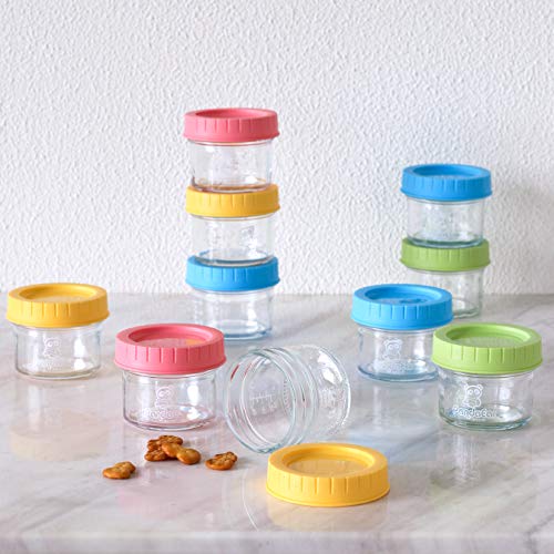PandaEar (12 Pack) Glass Baby Food Storage Jars | 4 oz Reusable Small Containers Freezer Storage with Airtight Lids Leak Proof | Microwave & Dishwasher Safe | Infants Kids Babies