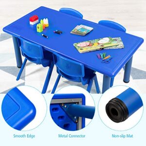 Costzon Kids Table and Chair Set, 6 Pcs Stackable Chairs, 47 x 23.5 Inch Rectangular Plastic Activity Table Set for Children Reading Drawing Playing Snack Time, Toddler School Furniture (Blue)