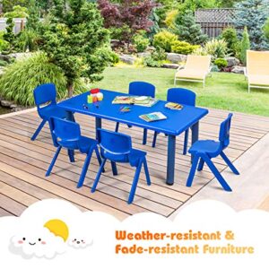 Costzon Kids Table and Chair Set, 6 Pcs Stackable Chairs, 47 x 23.5 Inch Rectangular Plastic Activity Table Set for Children Reading Drawing Playing Snack Time, Toddler School Furniture (Blue)