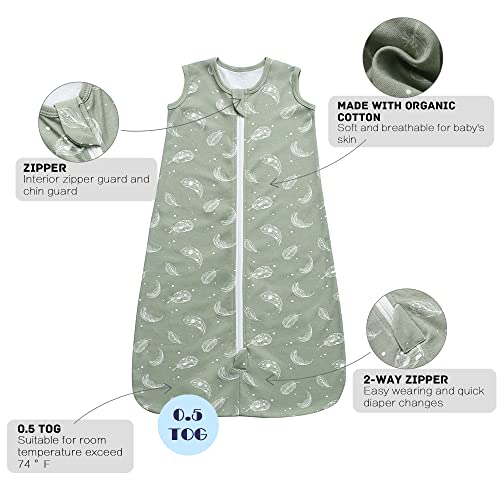 Owlivia Baby Sleep Sack Sleeping Bag with 2-Way Zipper,100% Organic Cotton Wearable Blanket,Unisex Sleep Sack(Feather Green, 18-24 Months)