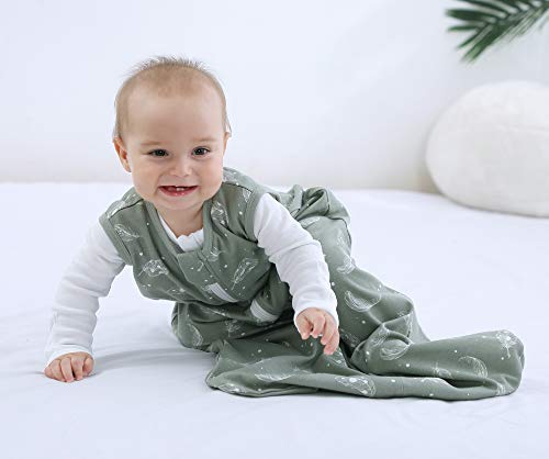 Owlivia Baby Sleep Sack Sleeping Bag with 2-Way Zipper,100% Organic Cotton Wearable Blanket,Unisex Sleep Sack(Feather Green, 18-24 Months)