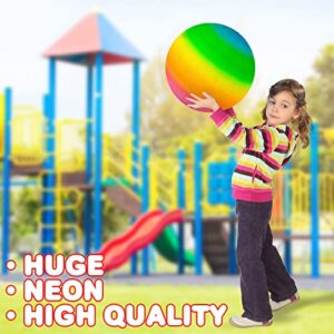 ArtCreativity Rainbow Playground Ball for Kids with Hand Pump, Bouncy 16 Inch Rubber Kick Ball for Backyard, Park & Beach Outdoor Fun, Beautiful Rainbow Colors, Durable Outside Toys for Boys & Girls