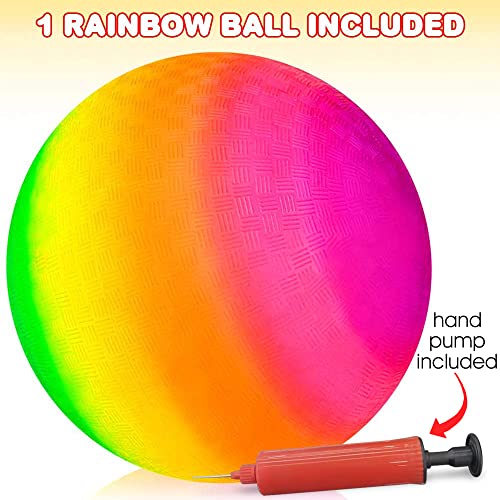 ArtCreativity Rainbow Playground Ball for Kids with Hand Pump, Bouncy 16 Inch Rubber Kick Ball for Backyard, Park & Beach Outdoor Fun, Beautiful Rainbow Colors, Durable Outside Toys for Boys & Girls