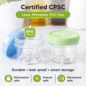 KeaBabies 12-Pack Glass Baby Food Containers - 4 oz Leak-Proof, Microwavable Baby Food Storage Containers, Baby Food Freezer Tray, Puree Glass Baby Food Jars, Baby Bullet Jars with Lids (Nord)