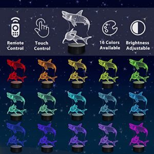 Lampeez Kids 3D Shark Night Light Optical Illusion Lamp with 16 Colors Remote Control Changing Birthday Gift Idea for Boys and Girls
