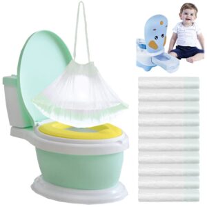 100 pack potty chair liners disposable,drawstring training toilet seat liner bags cleaning bag for kids toddlers outdoors travel