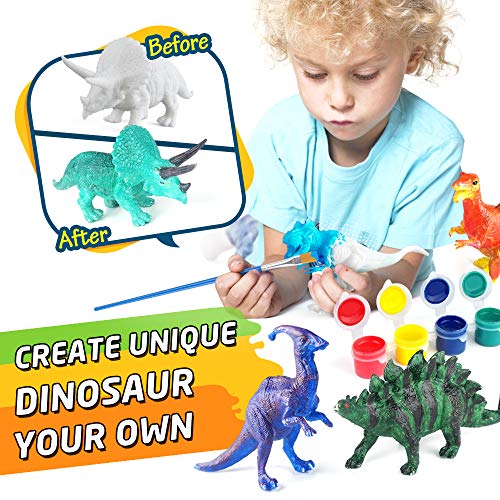 BAODLON Kids Arts Crafts Set Dinosaur Toy Painting Kit - 10 Dinosaur Figurines, Decorate Your Dinosaur, Create a Dino World Painting Toys Gifts for 5, 6, 7, 8 Year Old Boys Kids Girls Toddlers