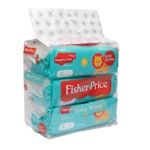 Fisher Price Baby Wipes Unscented, Hypoallergenic, Water Baby Diaper Wipes for Newborn and Sensitive Skin - Flip Top - 80 Count (Pack of 3) 240 Wipes