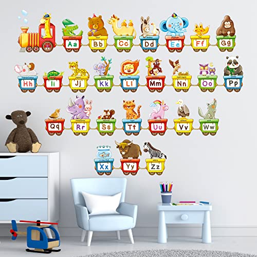 DECOWALL BA-2006 Animal Alphabet Train Kids Wall Stickers ABC Decals Peel and Stick Removable Wall Stickers for Kids Nursery Bedroom Living Room d?cor Jungle Education