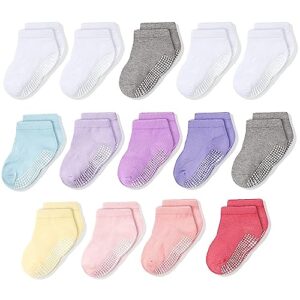 CozyWay Baby-Girls, Baby-Boys Non-Slip Toddler Ankle Socks with Grips, 14 Pairs Low Cut Socks for Baby-Girls and Boys with Grippers - Keep Your Little One Safe and Comfy, 14 Pack Girls, 1-3T