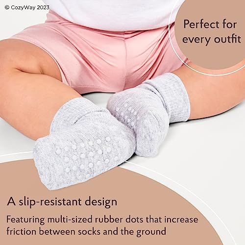 CozyWay Baby-Girls, Baby-Boys Non-Slip Toddler Ankle Socks with Grips, 14 Pairs Low Cut Socks for Baby-Girls and Boys with Grippers - Keep Your Little One Safe and Comfy, 14 Pack Girls, 1-3T