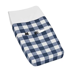 sweet jojo designs navy buffalo plaid check boy baby nursery changing pad cover - blue and white woodland rustic country farmhouse lumberjack