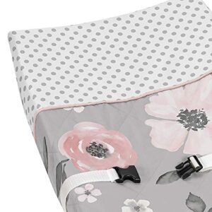 Sweet Jojo Designs Grey Watercolor Floral Girl Baby Nursery Changing Pad Cover - Blush Pink Gray and White Shabby Chic Rose Flower Polka Dot Farmhouse