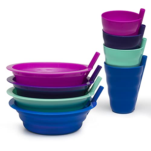 Klickpick Home Cereal Bowls with Straws and Kids Straw Cups - Set of 4 Bowls with Straws for Kids, and 4 Straw Cups for Kids BPA Free Dishwasher Safe Great for Kids and Toddlers