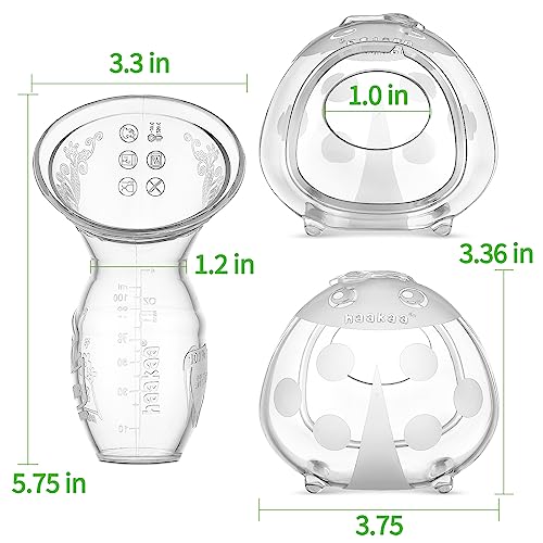 haakaa Manual Breast Pump Collector 4oz/100ml and Ladybug Milk Collector 2.5oz/75ml Combo for Breastfeeding, Made of Food Grade Silicone