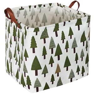 sanjiaofen square woodland storage bin, nursery basket,collapsible green storage box with handles for nursery storage. (square tree)